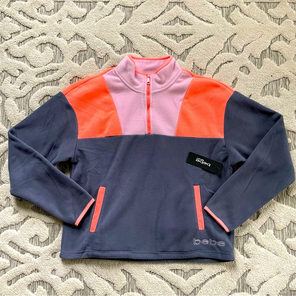 Bebe Sport Polar Fleece Half Zip Womens Size L Pullover Colorful Blue Smoke